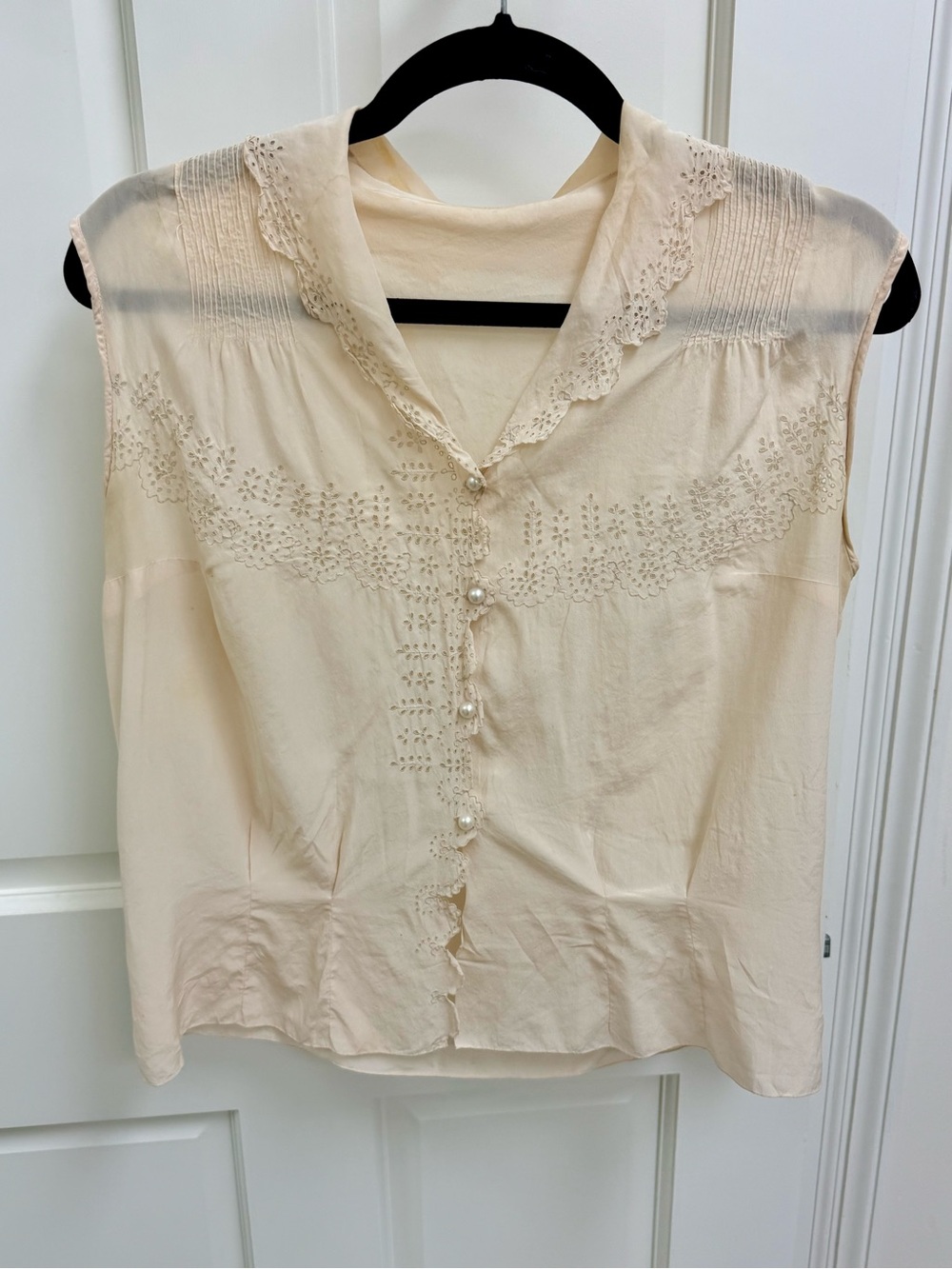 1940’s Vintage Cream Eyelet Lace Sleeveless Blouse Cottagecore Romantic - S - Picture 2 of 15
